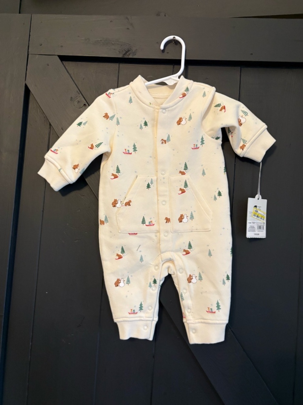 cloud island Cream Woodland Print Snap Front One-Piece